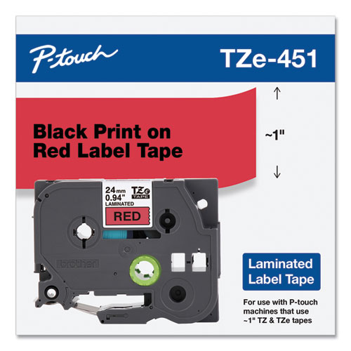 Picture of TZe Standard Adhesive Laminated Labeling Tape, 0.94" x 26.2 ft, Black on Red