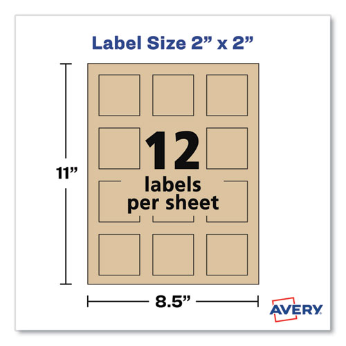 Picture of Square Print-to-the-Edge Labels, Inkjet/Laser Printers, 2 x 2, Kraft Brown, 12/Sheet, 25 Sheets/Pack