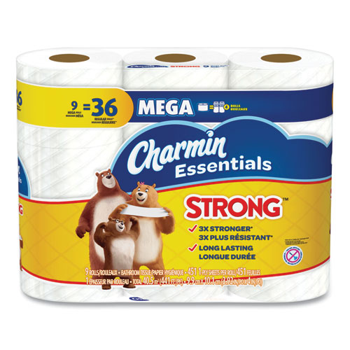 Picture of Essentials Strong Bathroom Tissue, Septic Safe, 1-Ply, White, 451/Roll, 9 Rolls/Pack, 4 Packs/Carton