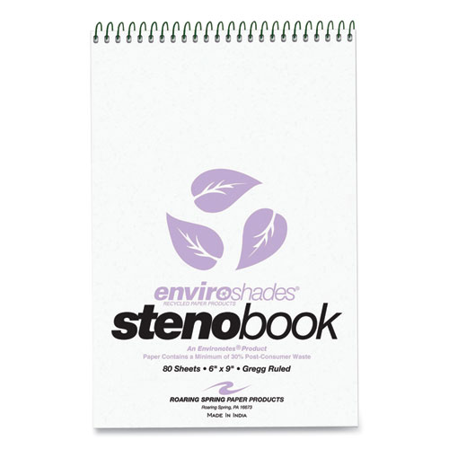 Picture of Enviroshades Steno Notepad, Gregg Rule, White Cover, 80 Orchid 6 x 9 Sheets, 4/Pack