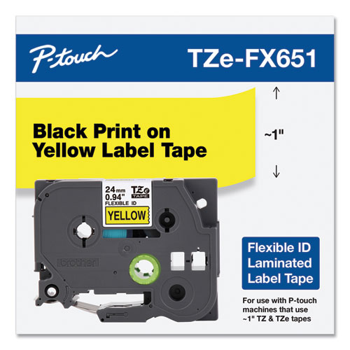 Picture of TZe Flexible Tape Cartridge for P-Touch Labelers, 0.94" x 26.2 ft, Black on Yellow