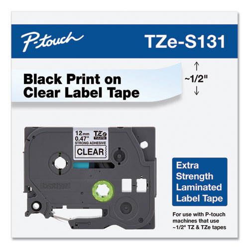 Picture of TZe Extra-Strength Adhesive Laminated Labeling Tape, 0.47" x 26.2 ft, Black on Clear