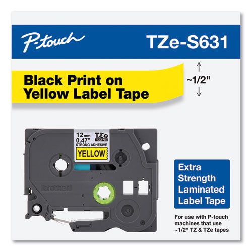 Picture of TZe Extra-Strength Adhesive Laminated Labeling Tape, 0.47" x 26.2 ft, Black on Yellow