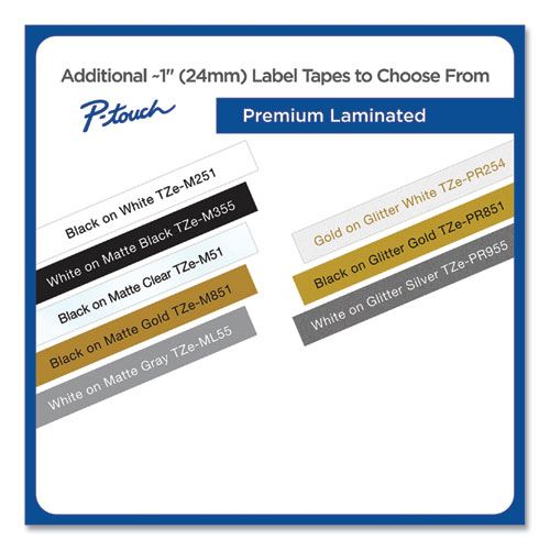 Picture of TZe Premium Laminated Tape, 0.94" x 26.2 ft, Gold on White