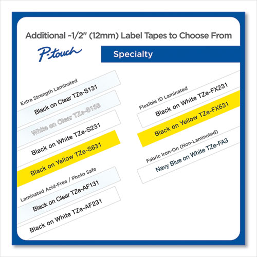Picture of TZe Extra-Strength Adhesive Laminated Labeling Tape, 0.47" x 26.2 ft, Black on Yellow