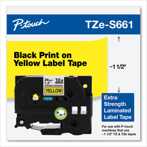 Picture of TZ Extra-Strength Adhesive Laminated Labeling Tape, 1.4" x 26.2 ft, Black on Yellow