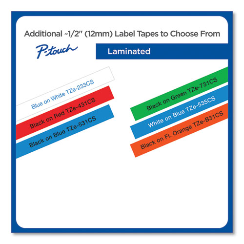 Picture of TZe Laminated Removable Label Tapes, 0.47" x 26.2 ft, Black on Blue