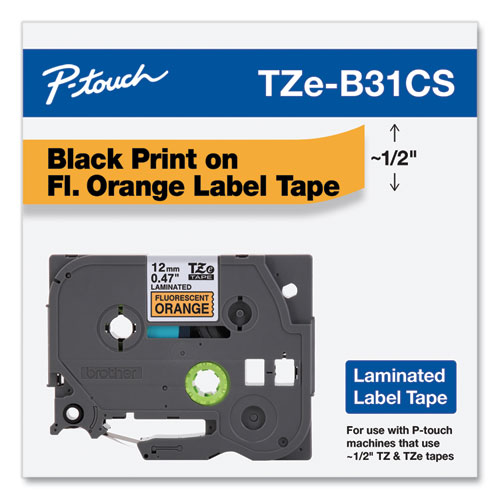 Picture of TZe Laminated Removable Label Tapes, 0.47" x 26.2 ft, Black on Orange