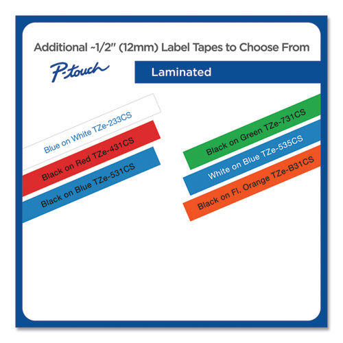 Picture of TZe Laminated Removable Label Tapes, 0.47" x 26.2 ft, White on Blue