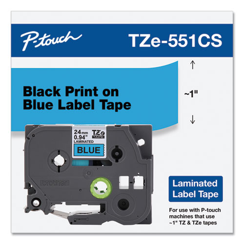 Picture of TZe Laminated Removable Label Tapes, 0.94" x 26.2 ft, Black on Blue