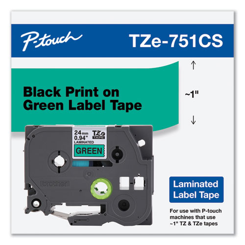 Picture of TZe Laminated Removable Label Tapes, 0.94" x 26.2 ft, Black on Green