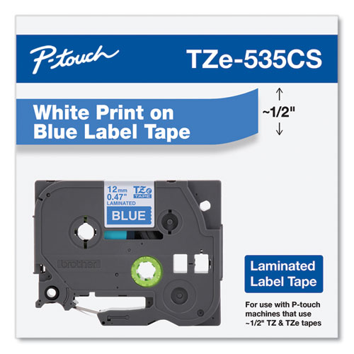 Picture of TZe Laminated Removable Label Tapes, 0.47" x 26.2 ft, White on Blue