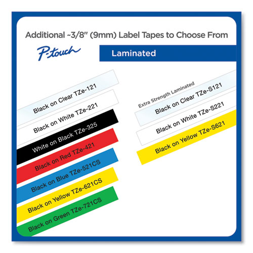 Picture of TZe Laminated Removable Label Tapes, 0.35" x 26.2 ft, Black on Green