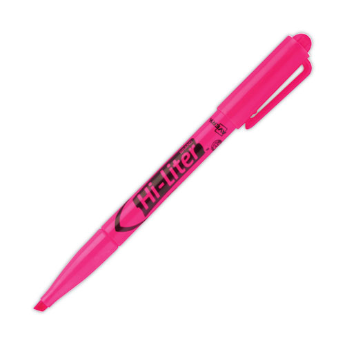 Picture of HI-LITER Pen-Style Highlighters, Fluorescent Pink Ink, Chisel Tip, Pink/Black Barrel, Dozen