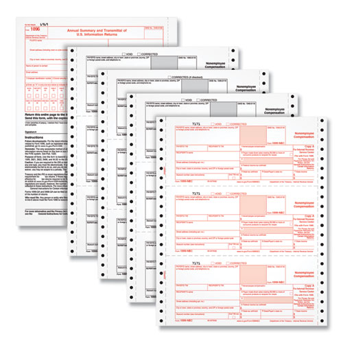 Picture of Four-Part 1099-NEC Continuous Tax Forms, Four-Part Carbonless, 8.5 x 5.5, 2 Forms/Sheet, 600 Forms Total