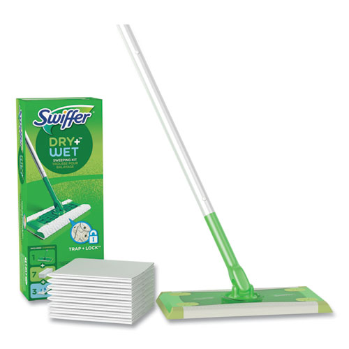 Picture of Sweeper Mop, 10 x 4.8 White Cloth Head, 46" Green/Silver Aluminum/Plastic Handle, 6/Carton