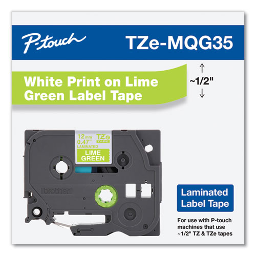 Picture of TZ Standard Adhesive Laminated Labeling Tape, 0.47" x 16.4 ft, White/Lime Green