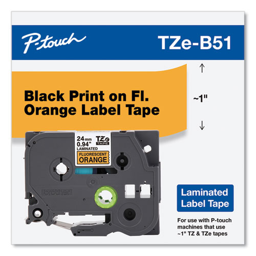 Picture of TZ Standard Adhesive Laminated Labeling Tape, 1" x 16.4 ft, Black on Fluorescent Orange