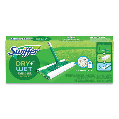Picture of Sweeper Mop, 10 x 4.8 White Cloth Head, 46" Green/Silver Aluminum/Plastic Handle, 6/Carton