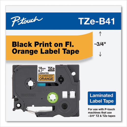 Picture of TZ Standard Adhesive Laminated Labeling Tape, 0.7" x 16.4 ft, Black on Fluorescent Orange