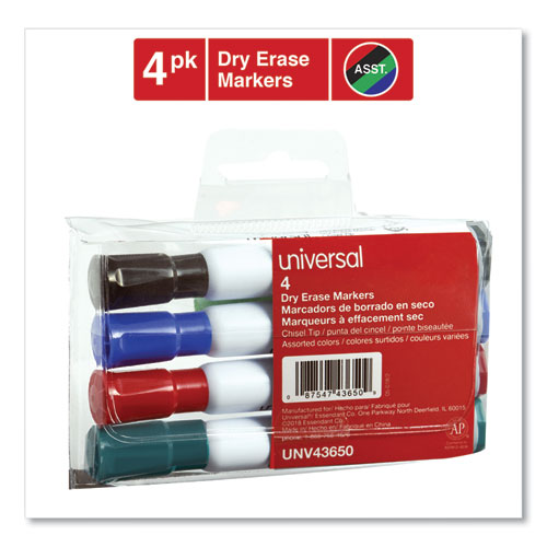 Picture of Dry Erase Marker, Broad Chisel Tip, Assorted Colors, 4/Set