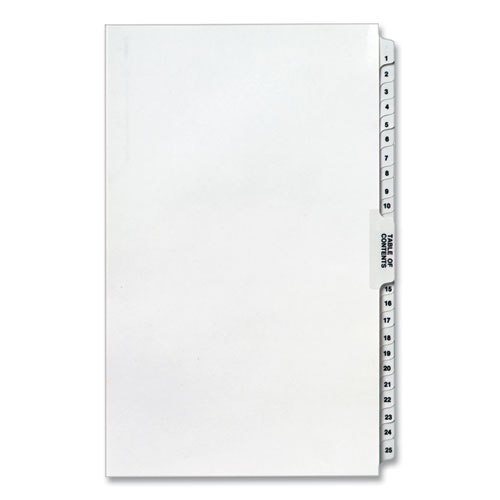 Picture of Preprinted Legal Exhibit Side Tab Index Dividers, Avery Style, 26-Tab, 1 to 25, 14 x 8.5, White, 1 Set
