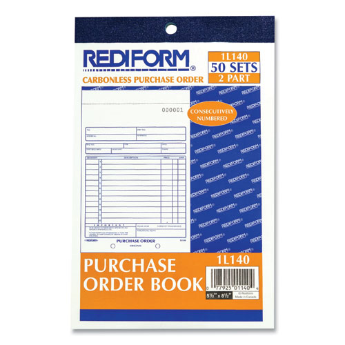 Picture of Purchase Order Book, 12 Lines, Two-Part Carbonless, 5.5 x 7.88, 50 Forms Total