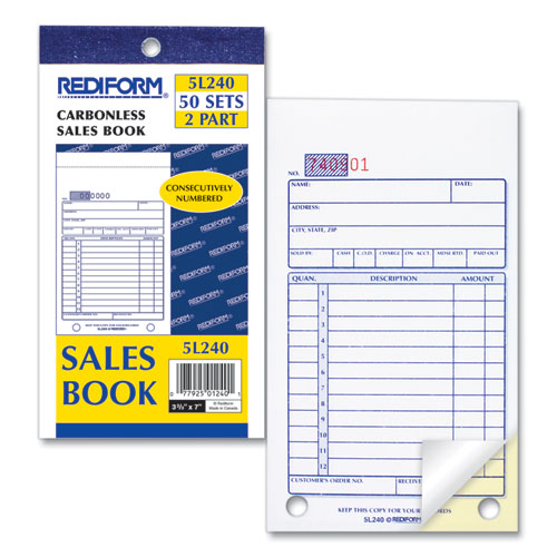 Picture of Sales Book, 12 Lines, Two-Part Carbonless, 3.63 x 6.38, 50 Forms Total