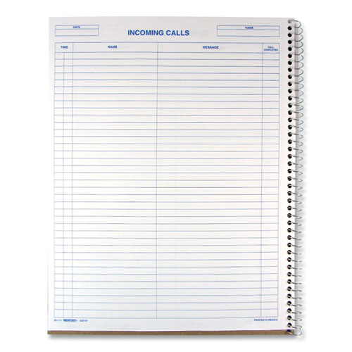 Picture of Wirebound Call Register, One-Part (No Copies), 11 x 8.5, 100 Forms Total