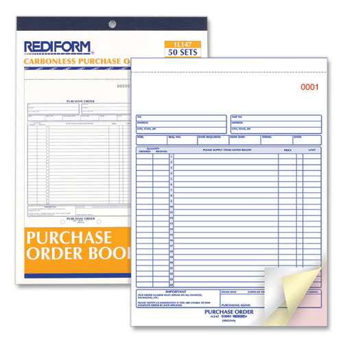 Picture of Purchase Order Book, 17 Lines, Three-Part Carbonless, 8.5 x 11, 50 Forms Total