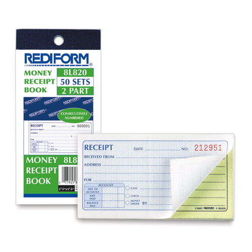 Picture of Small Money Receipt Book, Two-Part Carbonless, 2.75 x 5, 50 Forms Total