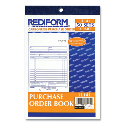 Picture of Purchase Order Book, 12 Lines, Three-Part Carbonless, 5.5 x 7.88, 50 Forms Total