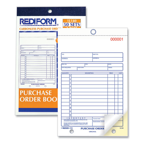 Picture of Purchase Order Book, 12 Lines, Two-Part Carbonless, 5.5 x 7.88, 50 Forms Total