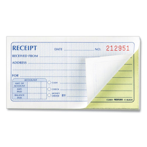 Picture of Small Money Receipt Book, Two-Part Carbonless, 2.75 x 5, 50 Forms Total