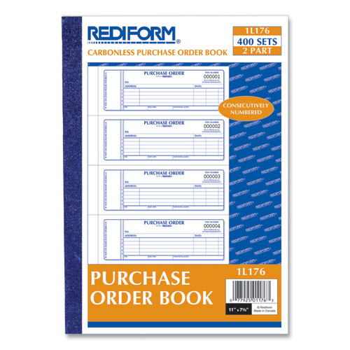 Picture of Purchase Order Book, 5 Lines, Two-Part Carbonless, 7 x 2.75, 4 Forms/Sheet, 400 Forms Total