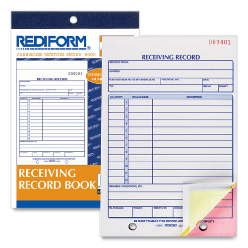 Picture of Receiving Record Book, Three-Part Carbonless, 5.56 x 7.94, 50 Forms Total