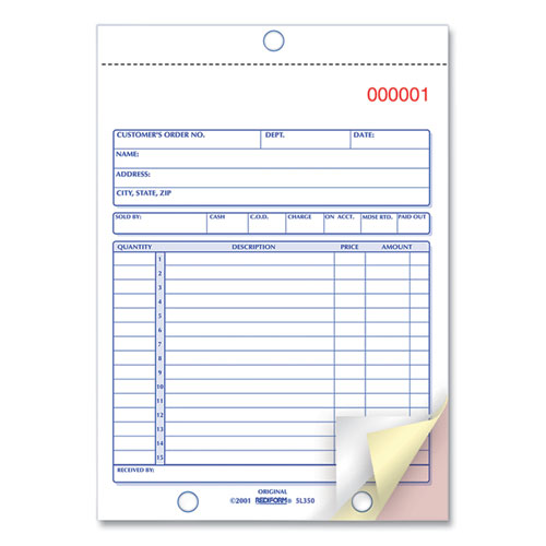 Picture of Sales Book, 15 Lines, Three-Part Carbonless, 5.5 x 7.88, 50 Forms Total