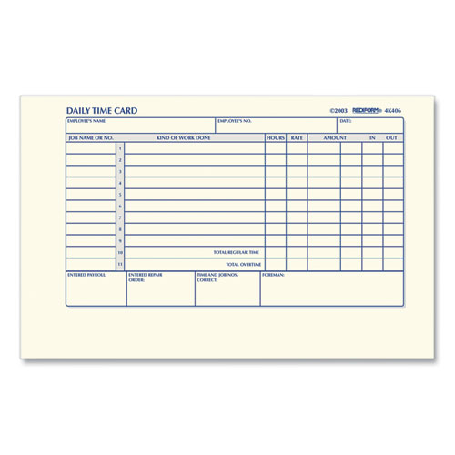 Picture of Daily Employee Time Cards, Two Sides, 4.25 x 7, 100/Pad