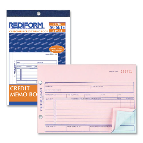 Picture of Credit Memo Book, Three-Part Carbonless, 5.5 x 7.88, 50 Forms Total