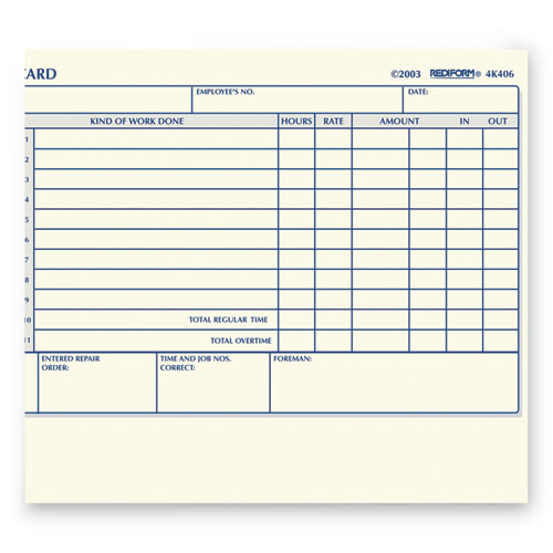 Picture of Daily Employee Time Cards, Two Sides, 4.25 x 7, 100/Pad