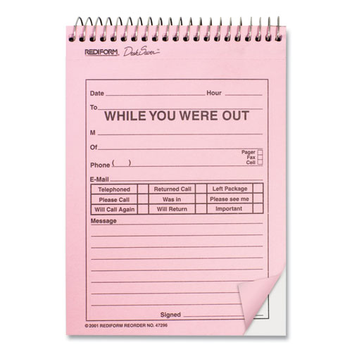 Picture of Desk Saver Line Wirebound Message Book, Two-Part Carbonless, 4.25 x 6.25, 50 Forms Total