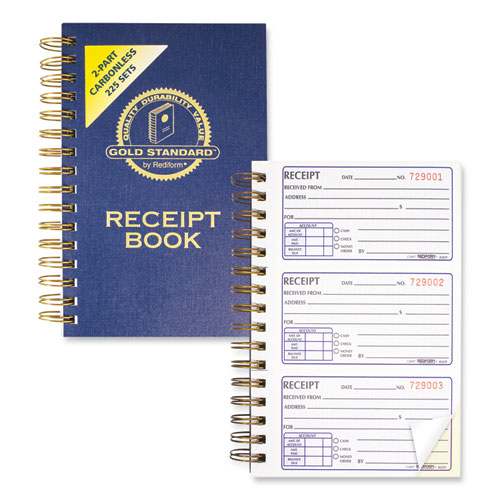 Picture of Gold Standard Money Receipt Book, Two-Part Carbonless, 5 x 2.75, 3 Forms/Sheet, 225 Forms Total