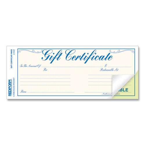 Picture of Gift Certificates with Envelopes, 8.5 x 3.67, Blue/Gold with Blue Border, 25/Pack