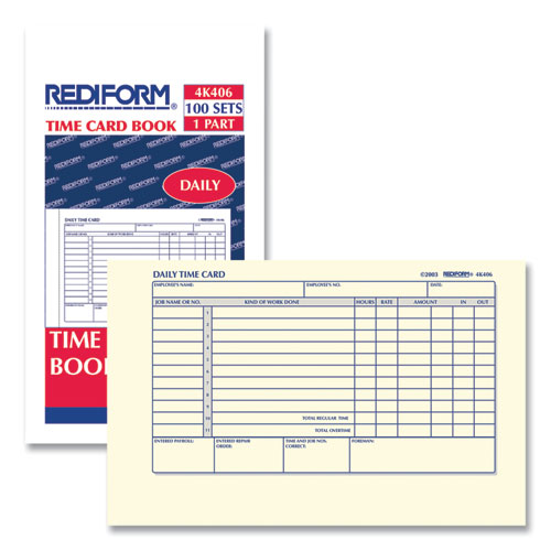 Picture of Daily Employee Time Cards, Two Sides, 4.25 x 7, 100/Pad