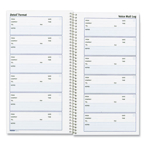 Picture of Detail Wirebound Voice Mail Log Book, One-Part (No Copies), 5 x 1.63, 6 Forms/Sheet, 600 Forms Total