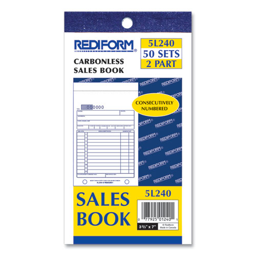 Picture of Sales Book, 12 Lines, Two-Part Carbonless, 3.63 x 6.38, 50 Forms Total