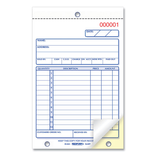 Picture of Sales Book, 12 Lines, Two-Part Carbonless, 4.25 x 6.38, 50 Forms Total