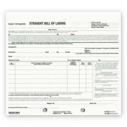 Picture of Snap-A-Way Bill of Lading, Short Form, Three-Part Carbonless, 7 x 8.5, 250 Forms Total