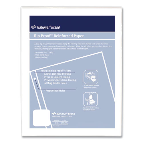 Picture of Rip Proof Reinforced Filler Paper, 3-Hole, 8.5 x 11, Unruled, 100/Pack