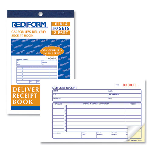 Picture of Delivery Receipt Book, Three-Part Carbonless, 6.38 x 4.25, 50 Forms Total